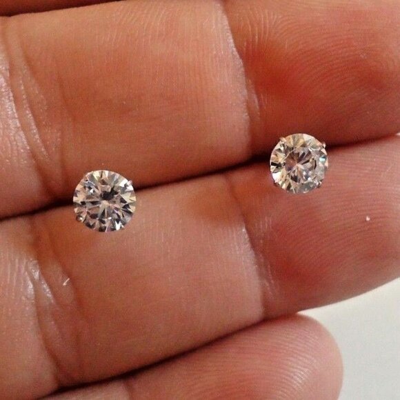 1 CARATS ROUND SIMULATED DIAMOND STUD EARRINGS 14K SOLID WHITE GOLD - Picture 7 of 7